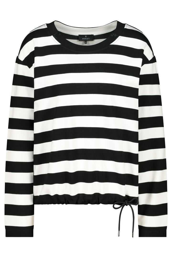 Black and white striped long-sleeve shirt on a white background
