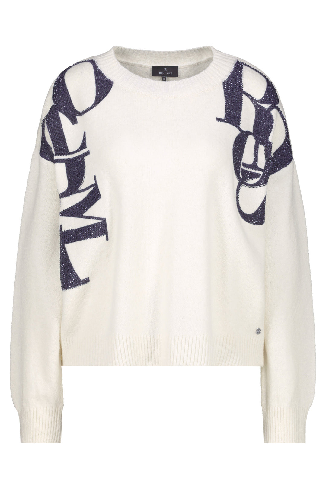 White sweater with blue pattern on a white background