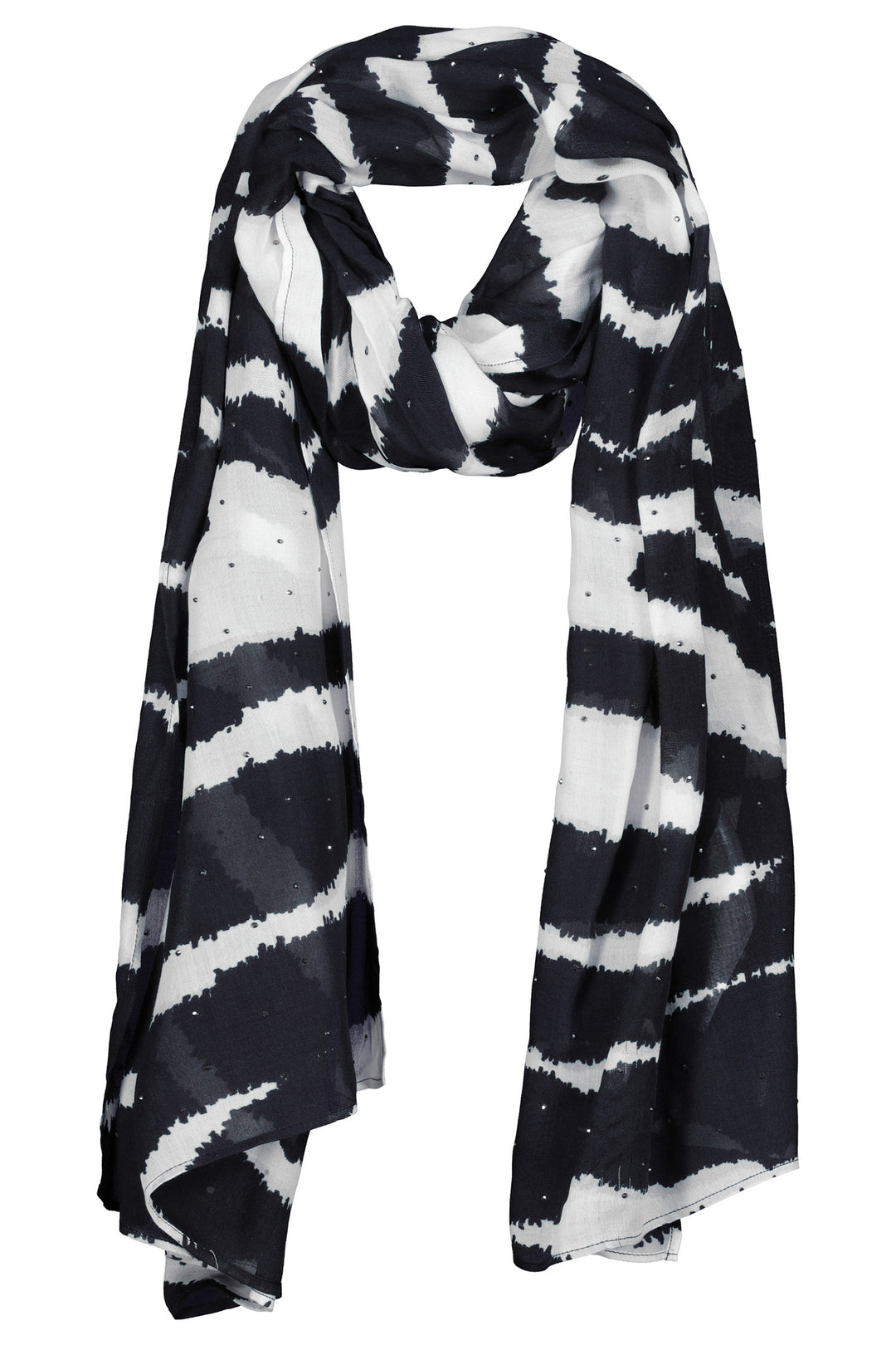 Black and white striped scarf on a white background