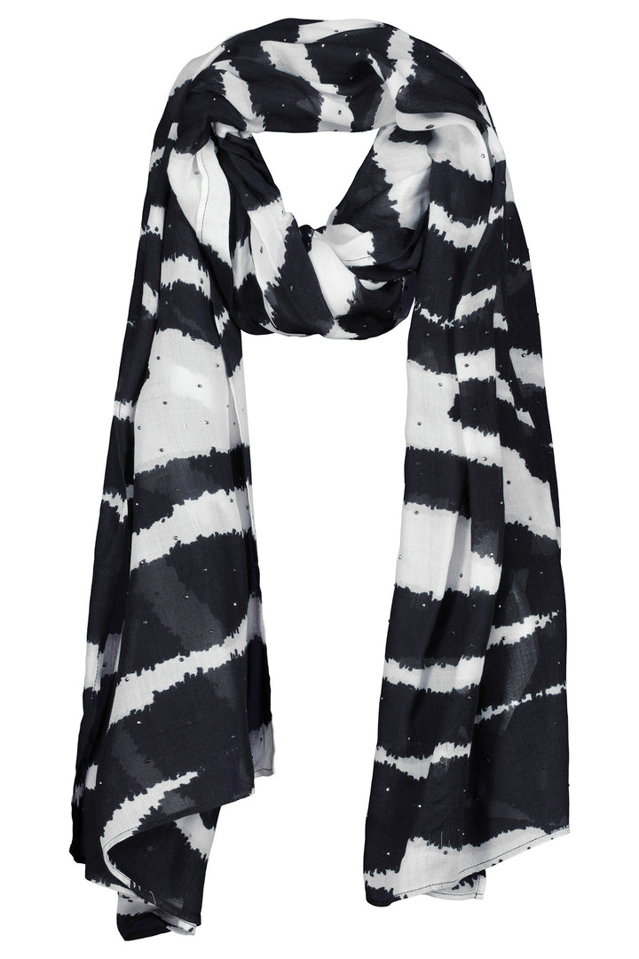 Black and white striped scarf on a white background