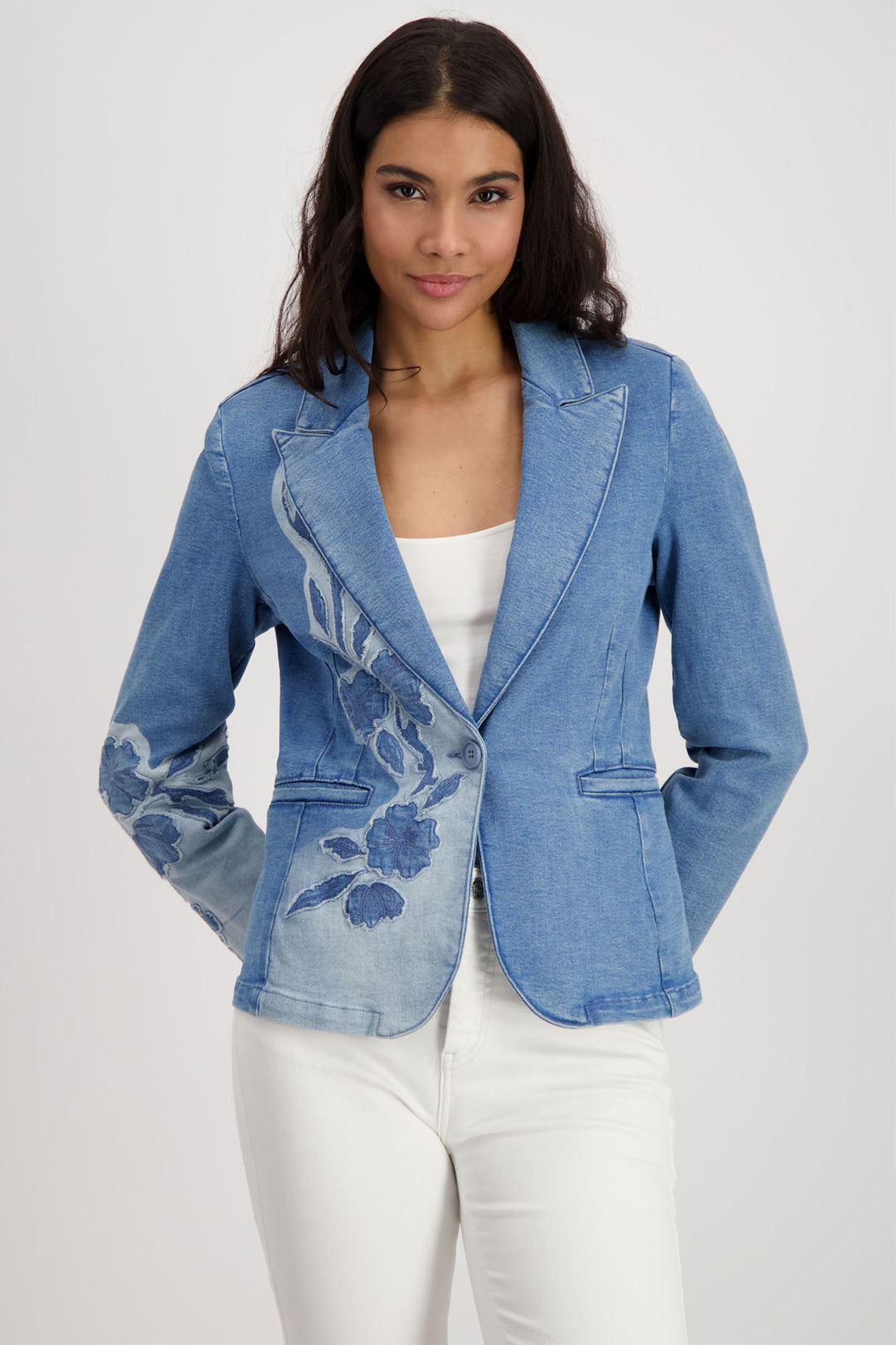 Monari Blue Denim 2 Tone Blazer Jacket 409495 - Experience Boutique