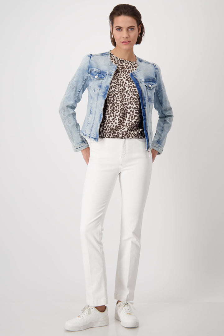 Monari Blue Denim Zip Front Jeans Jacket 409401 - Experience Boutique