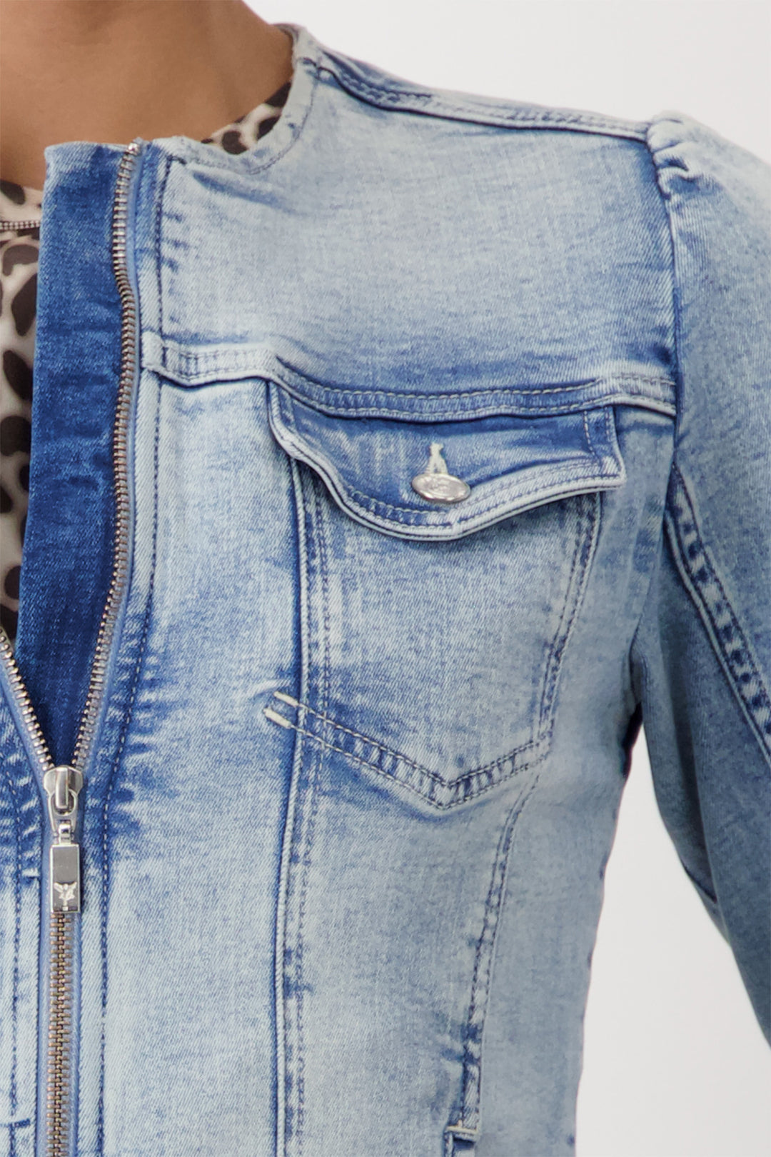 Monari Blue Denim Zip Front Jeans Jacket 409401 - Experience Boutique