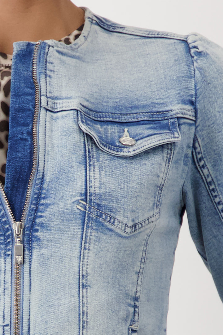 Monari Blue Denim Zip Front Jeans Jacket 409401 - Experience Boutique