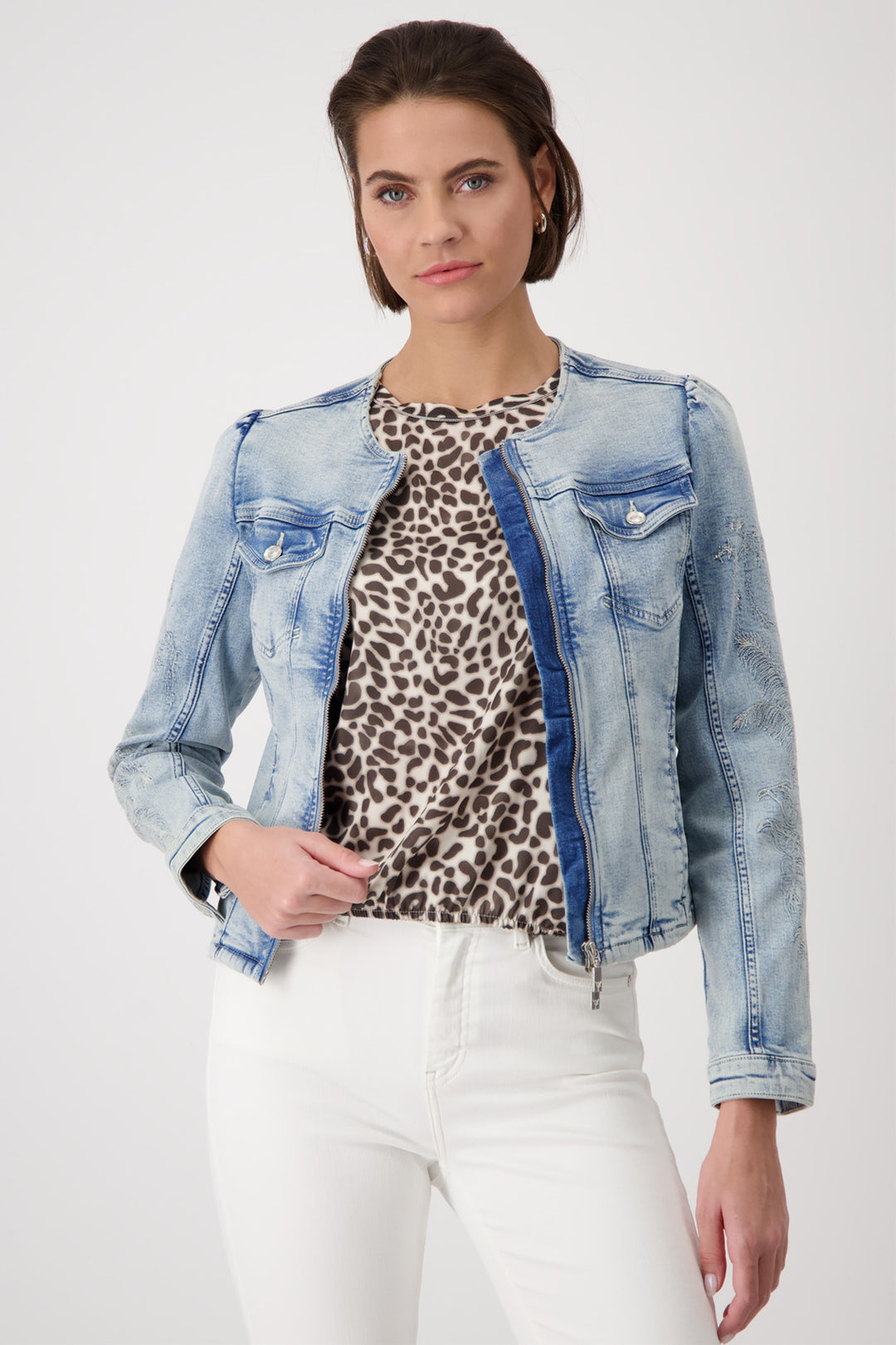 Monari Blue Denim Zip Front Jeans Jacket 409401 - Experience Boutique