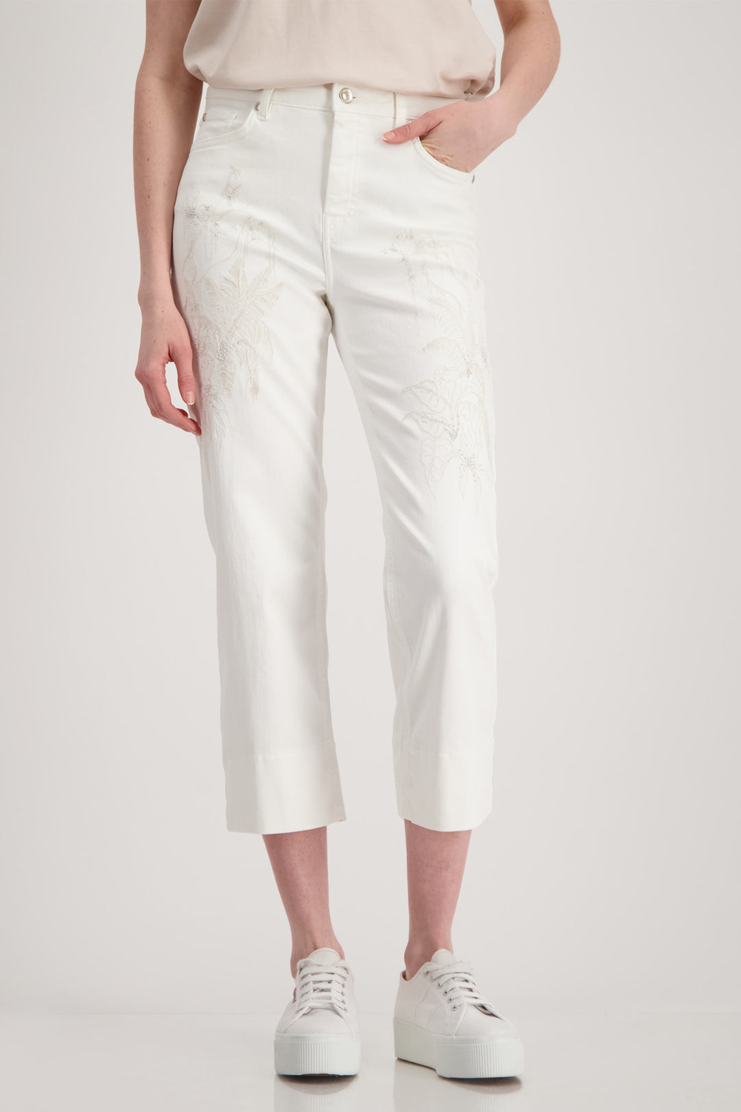 Monari Off White Denim Cullotte Trousers 409066 - Experience Boutique