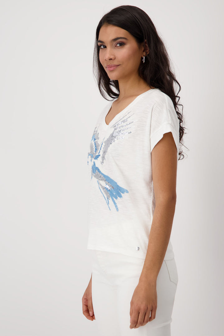 Monari Off White Parrot Print Short Sleeve T-Shirt 409149 - Experience Boutique