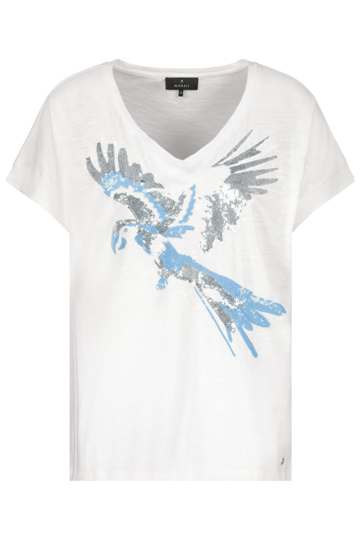 Monari Off White Parrot Print Short Sleeve T-Shirt 409149 - Experience Boutique
