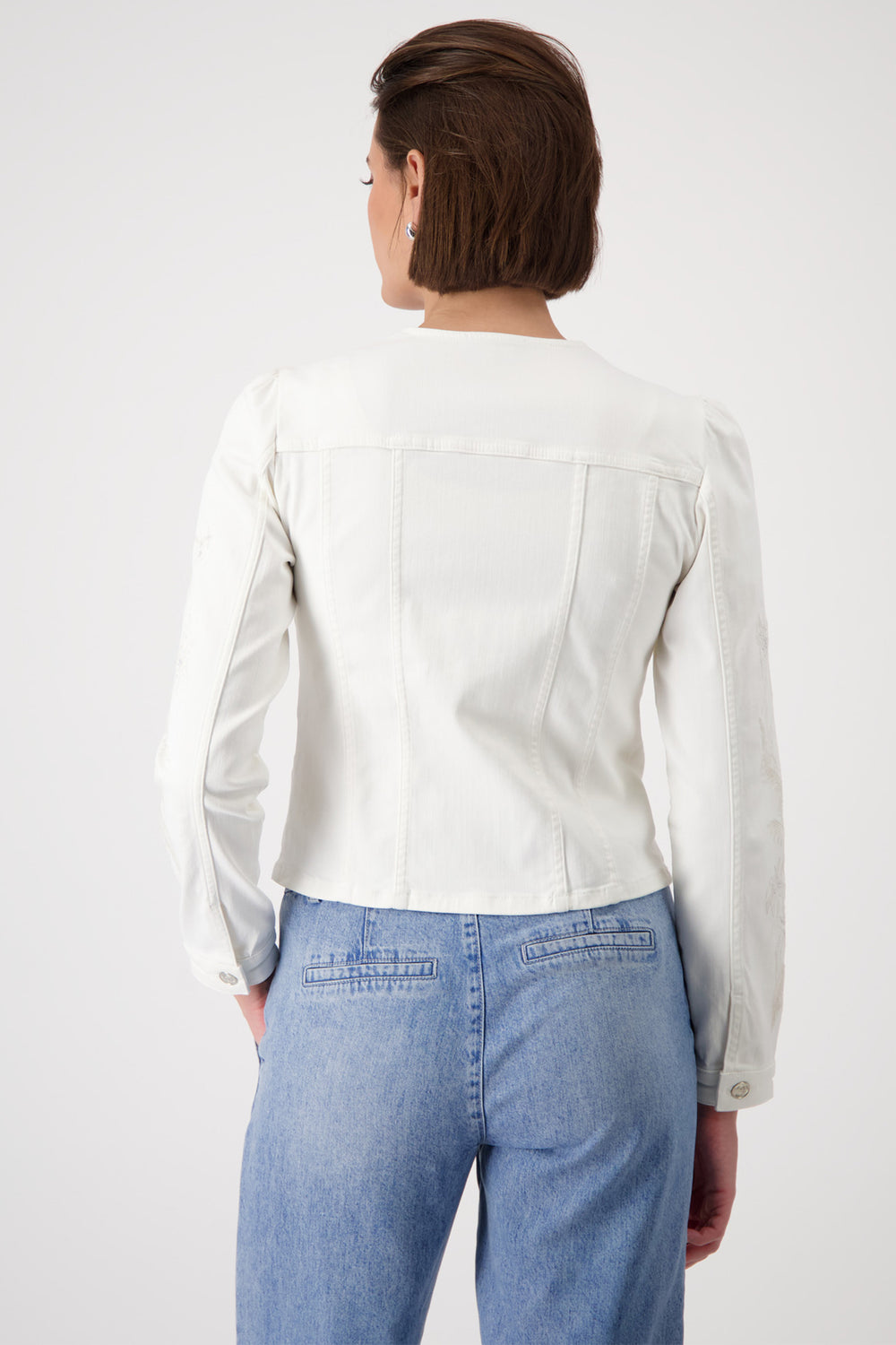 Monari Off White Round Neck Zip Front Jeans Jacket 409423 - Experience Boutique