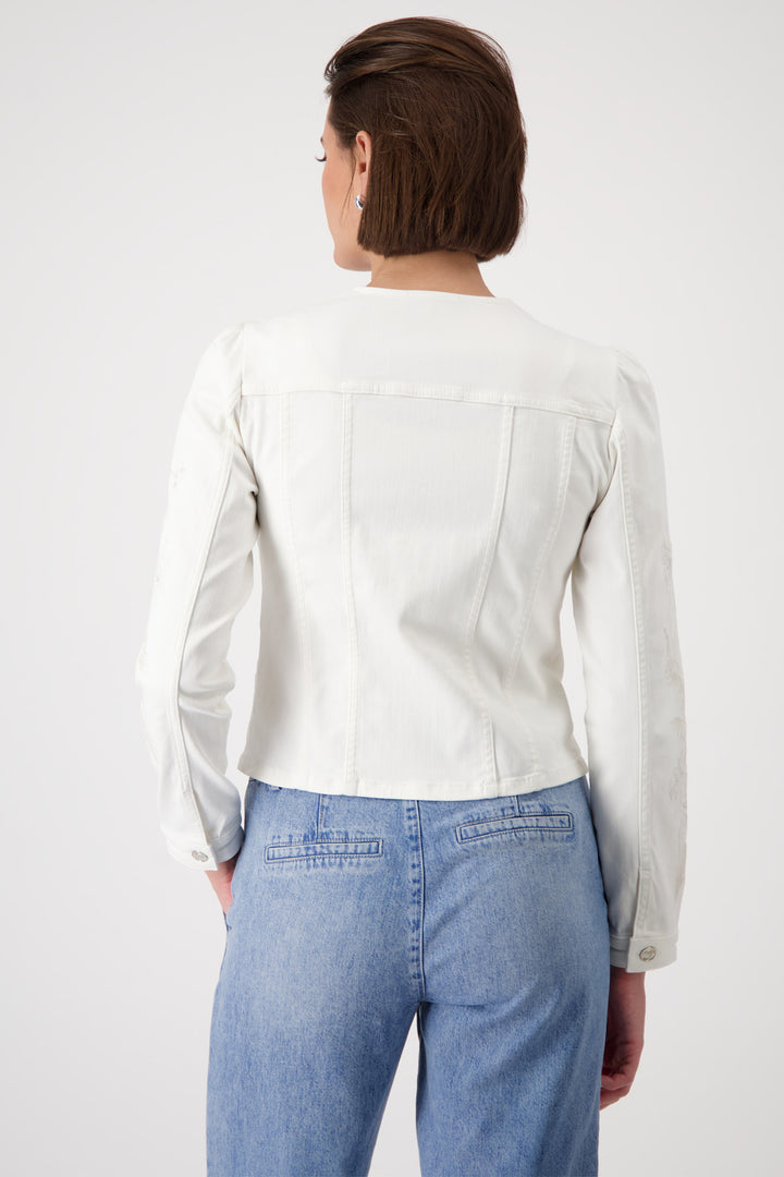 Monari Off White Round Neck Zip Front Jeans Jacket 409423 - Experience Boutique