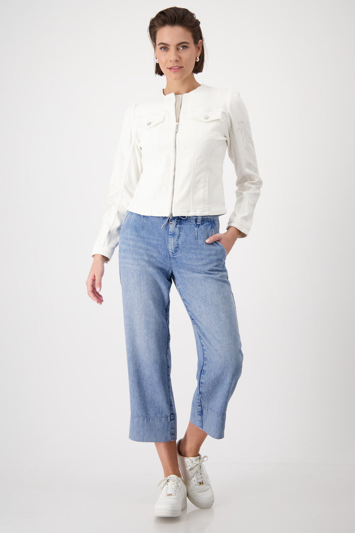 Monari Off White Round Neck Zip Front Jeans Jacket 409423 - Experience Boutique