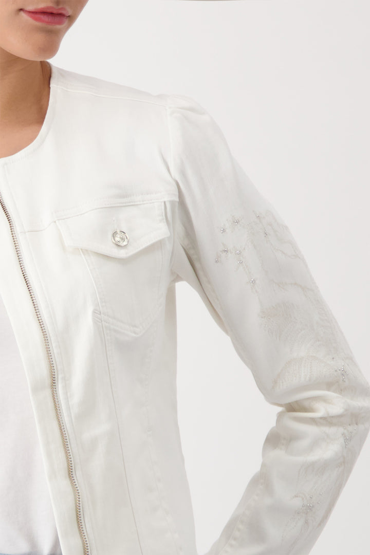 Monari Off White Round Neck Zip Front Jeans Jacket 409423 - Experience Boutique