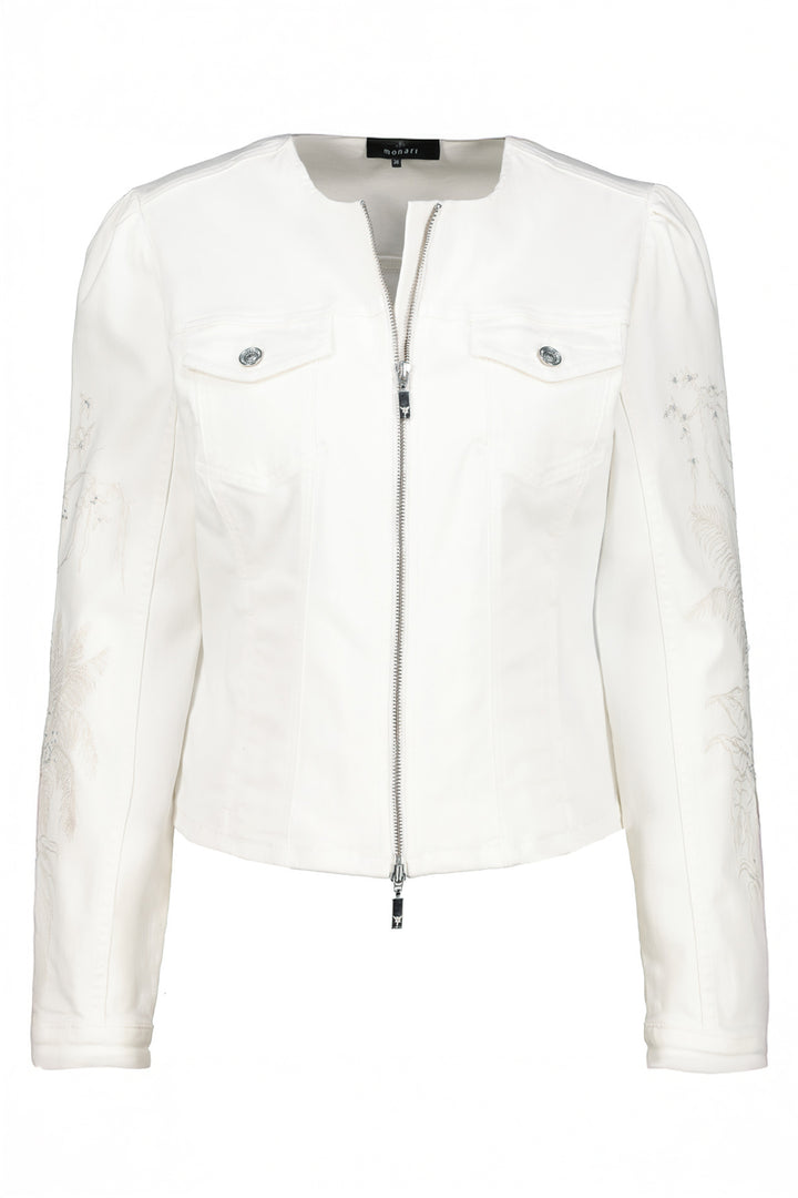 Monari Off White Round Neck Zip Front Jeans Jacket 409423 - Experience Boutique