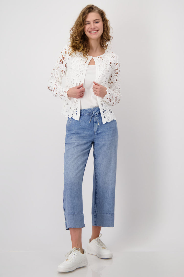 Monari Off White Rounded Neckline Lace Jacket 409471 - Experience Boutique