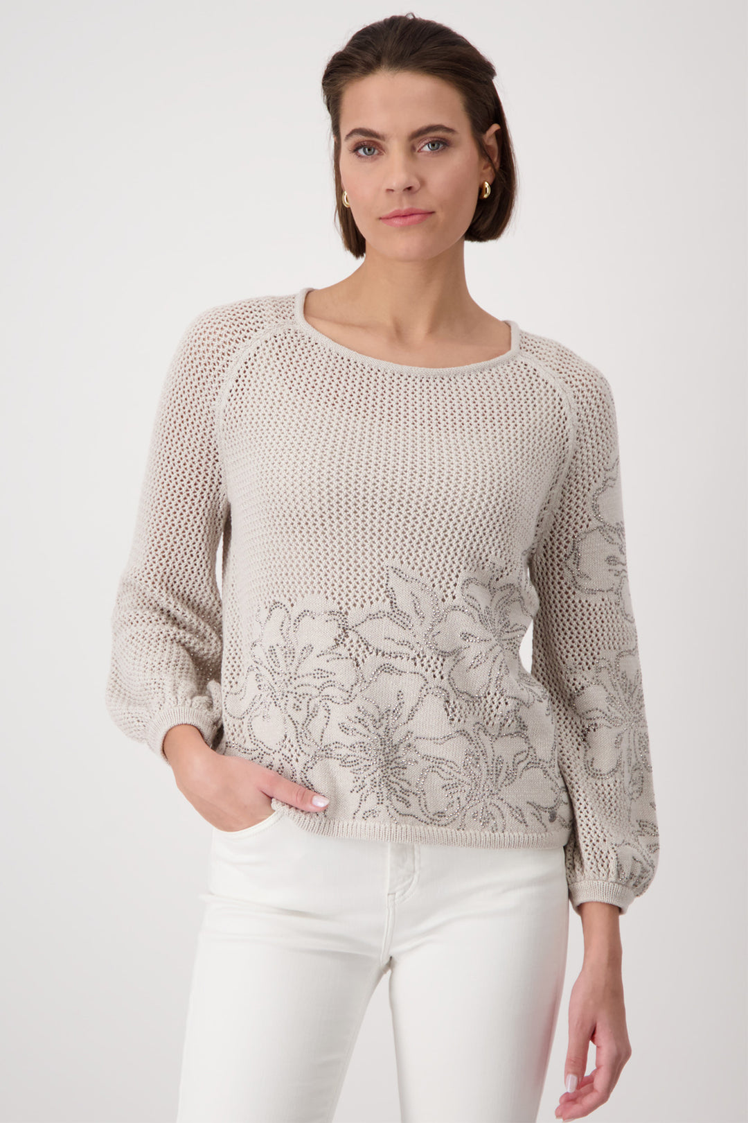 Monari Warm Sand Embellished Jumper 409265 - Experience Boutique