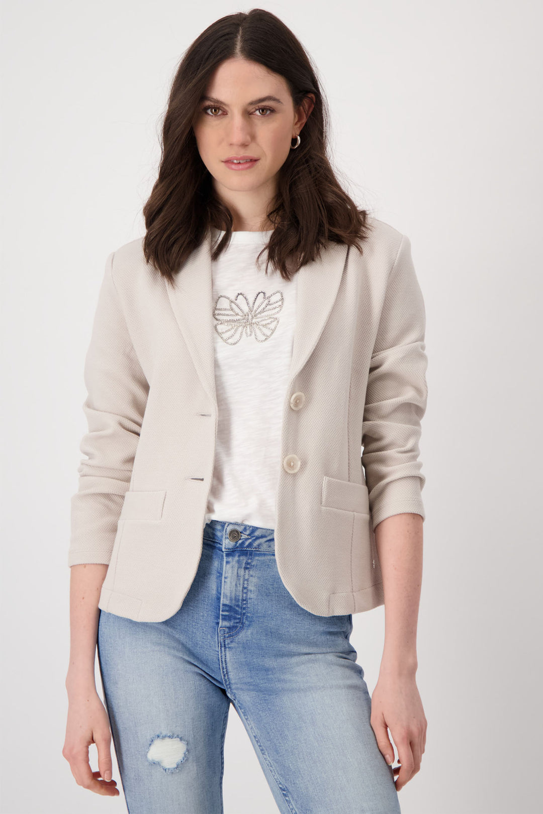 Monari Warm Sand Jersey Lapel Collar Blazer Jacket 409518 - Experience Boutique