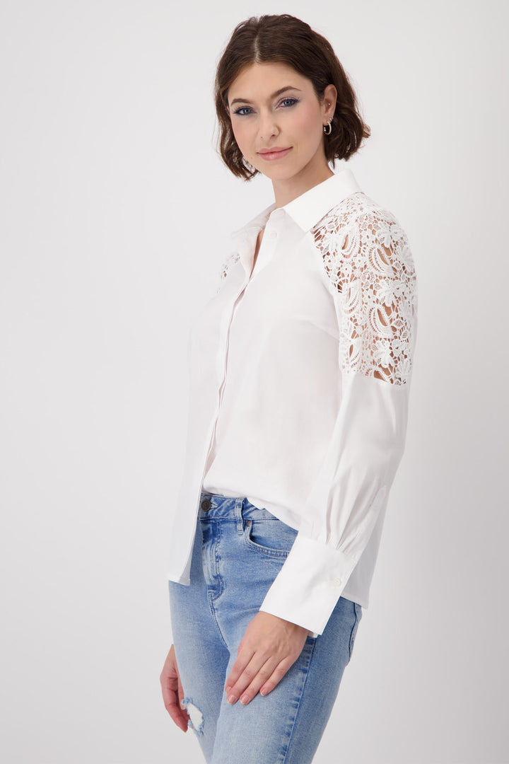 Monari White Cotton Lace Shoulder Shirt 409400 - Experience Boutique
