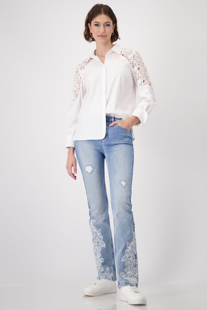Monari White Cotton Lace Shoulder Shirt 409400 - Experience Boutique