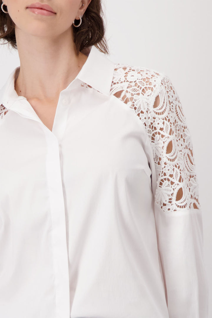 Monari White Cotton Lace Shoulder Shirt 409400 - Experience Boutique
