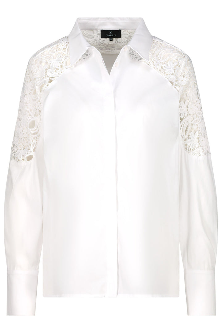 Monari White Cotton Lace Shoulder Shirt 409400 - Experience Boutique