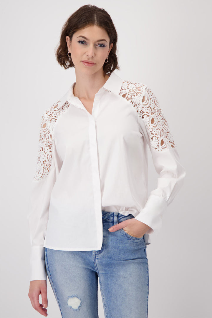 Monari White Cotton Lace Shoulder Shirt 409400 - Experience Boutique