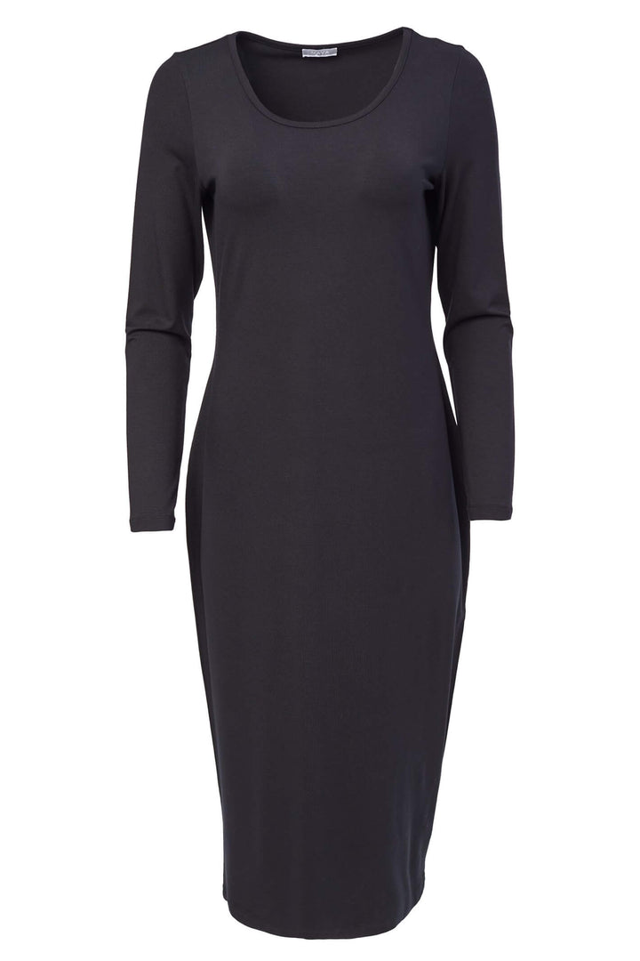 Naya NAW23 109 Black Jersey Round Neck Dress With Sleeves - Experience Boutique