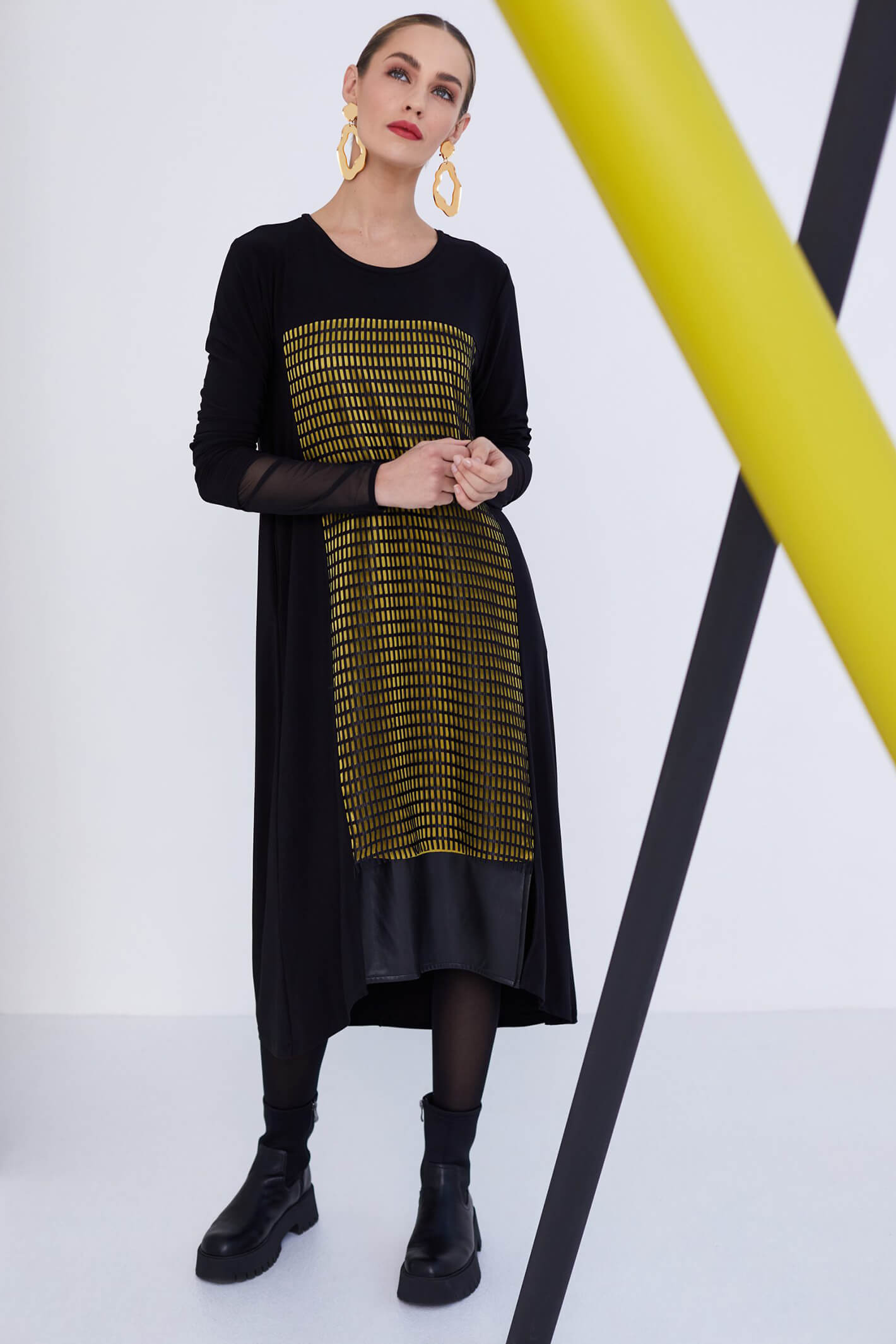 black and yellow jersey dress