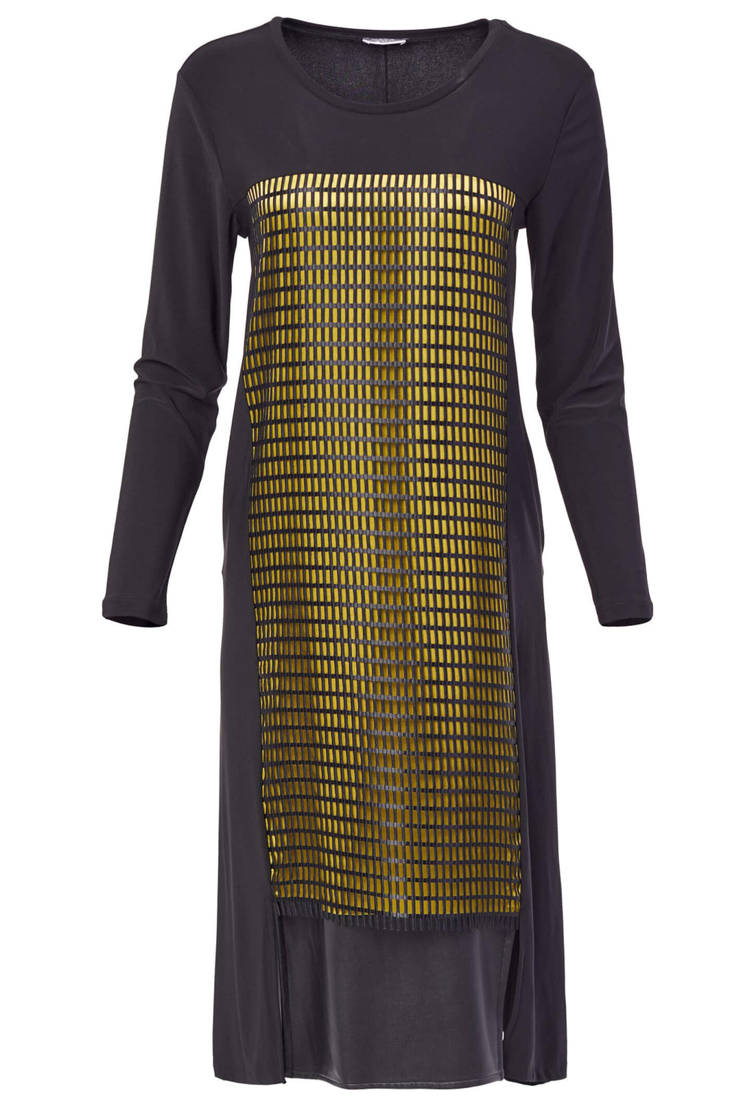 Naya NAW23 112 Black Yellow Mesh Front Jersey Dress With Sleeves - Experience Boutique