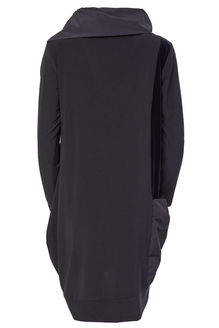 Naya NAW23 119 Black Jersey & Velour Zip Neck Dress With Sleeves - Experience Boutique