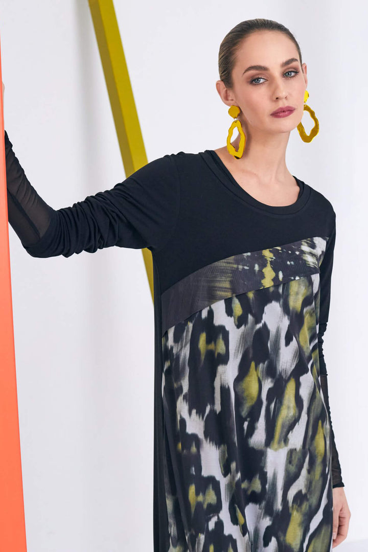 Naya NAW23 163 Black & Green Abstract Animal Print Dress - Experience Boutique