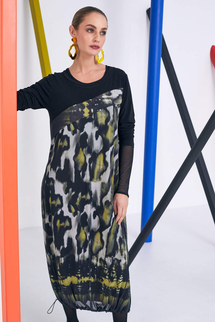 Naya NAW23 163 Black & Green Abstract Animal Print Dress - Experience Boutique