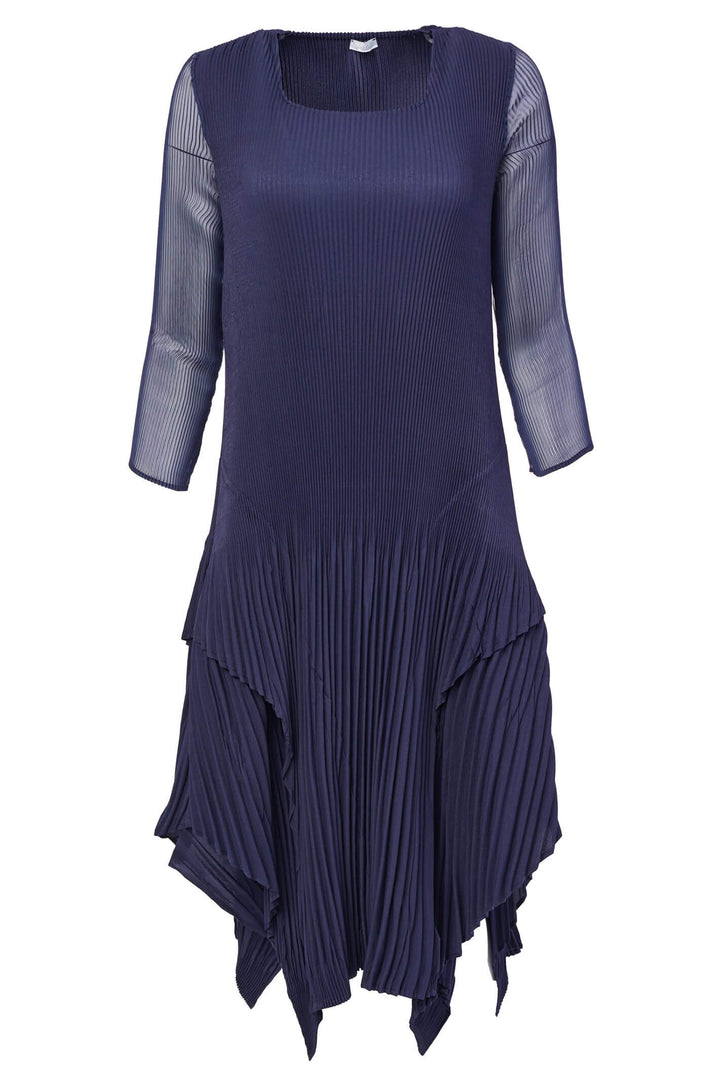 Naya NAW23 181 Navy Pleated Layer Dress With Sleeves - Experience Boutique