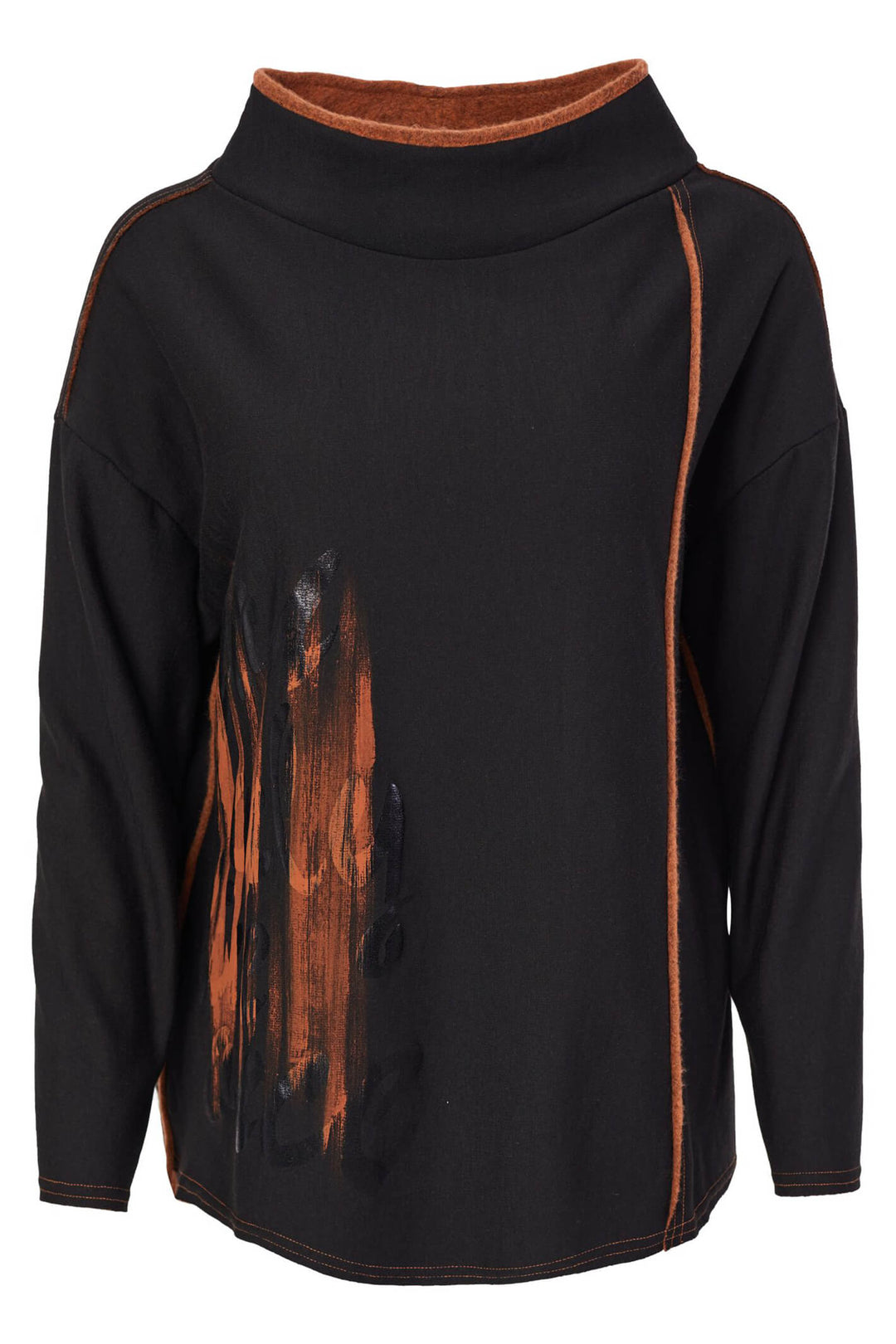 Naya NAW23 211 Black Orange High Neck Long Sleeve Top - Experience Boutique