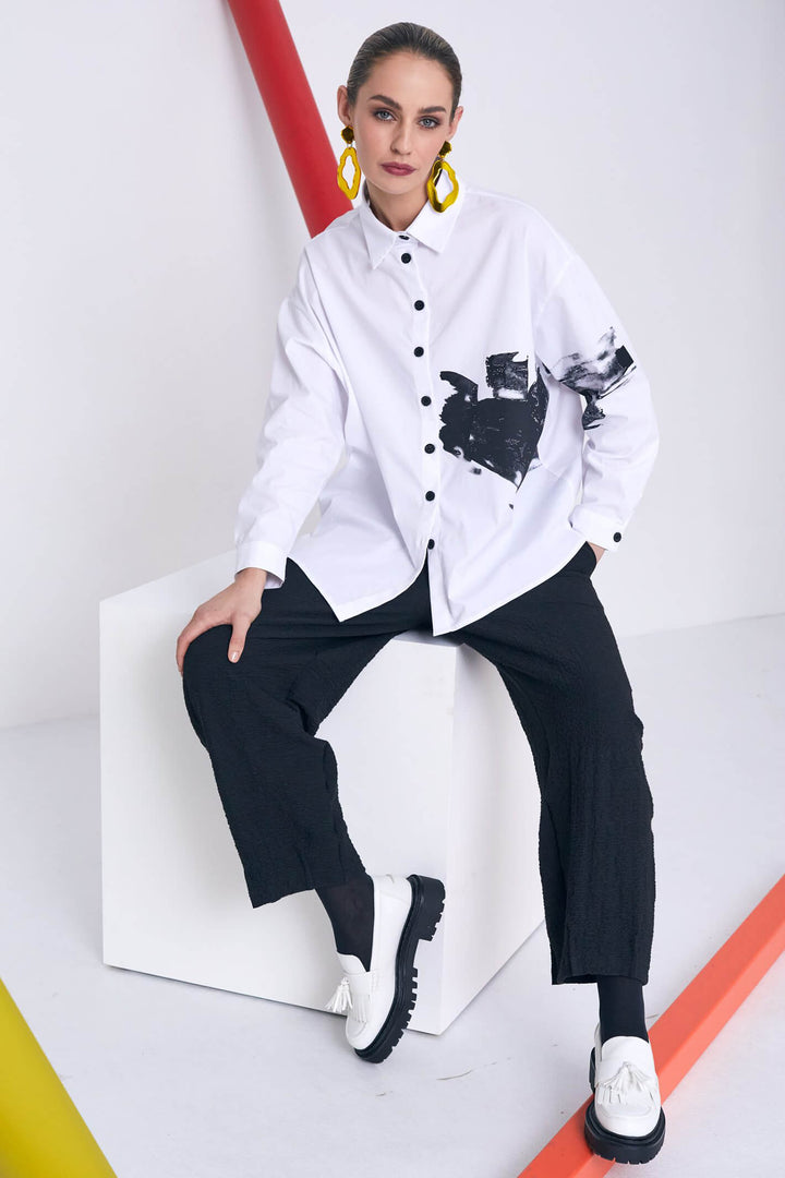 Naya NAW23 284 White Graphite Print Shirt