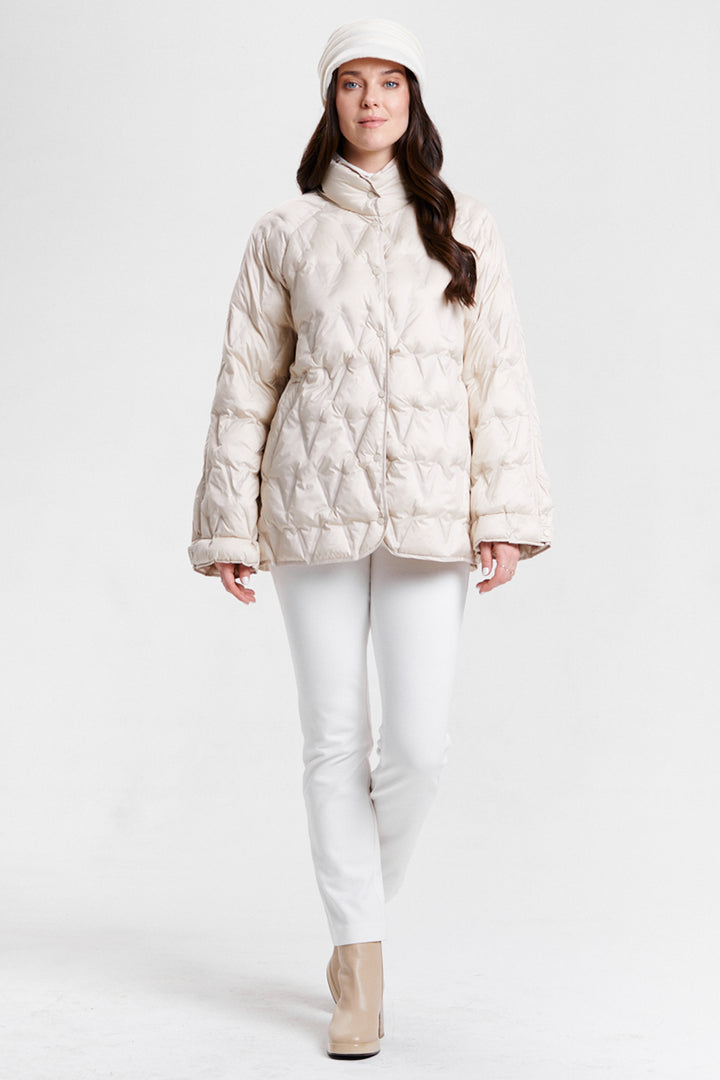 Nikki Jones 8134-609 Birch Cream Diamond Quilted Down Coat