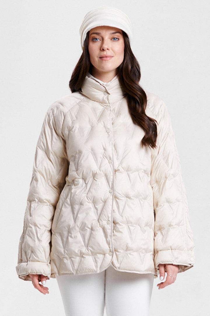 Nikki Jones 8134-609 Birch Cream Diamond Quilted Down Coat
