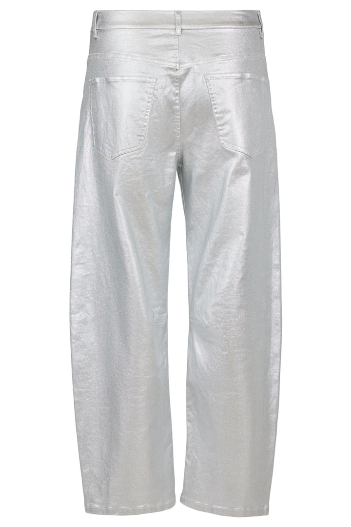 Silver barrel jeans on a white background
