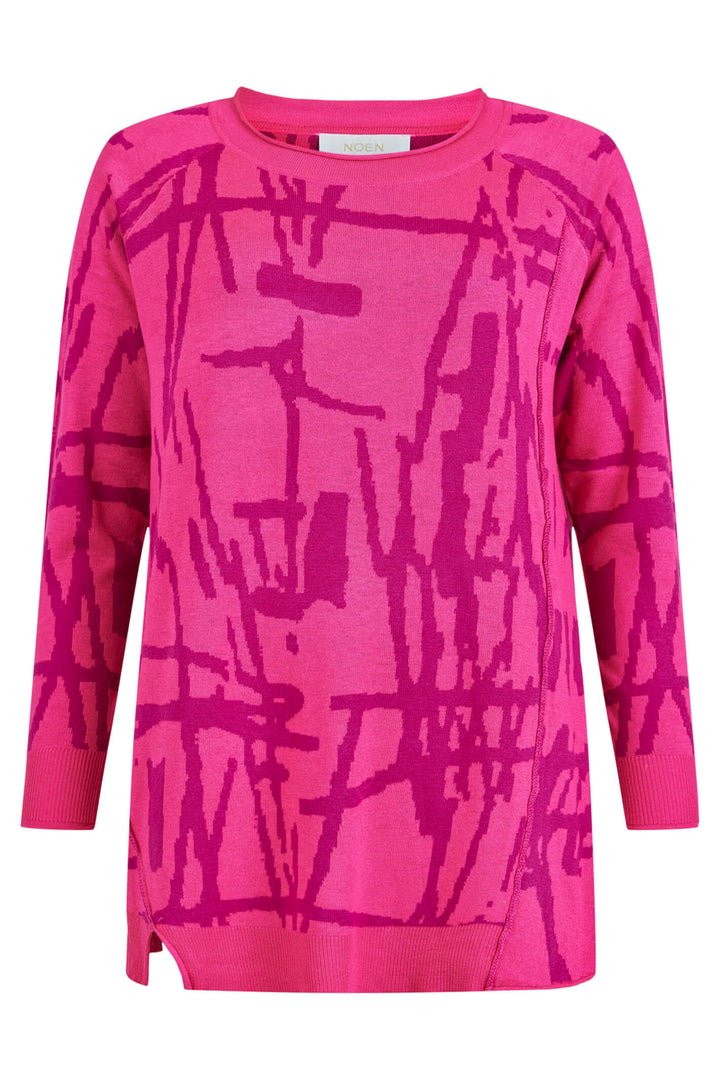 Noen 83389 Pink Patterned Curl Neck Jumper - Experience Boutique