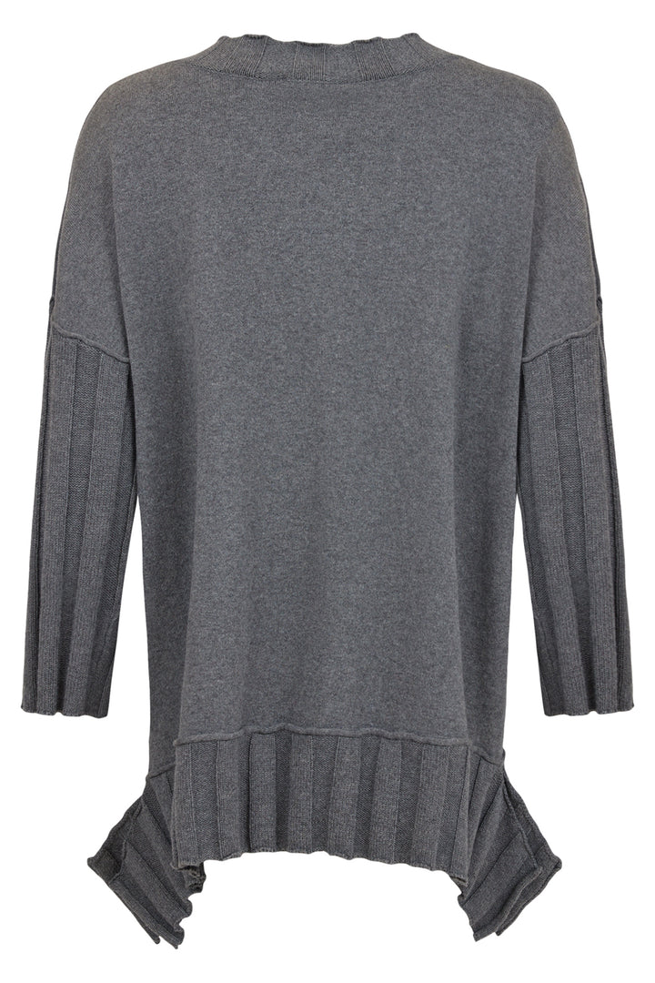 Gray sweater with ruffled hem on a white background