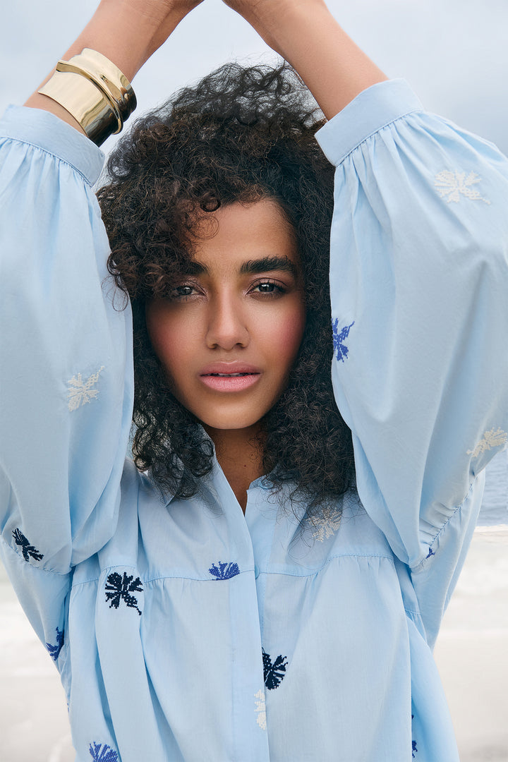 Noen 86268 61 Light Blue Embroidered Shirt