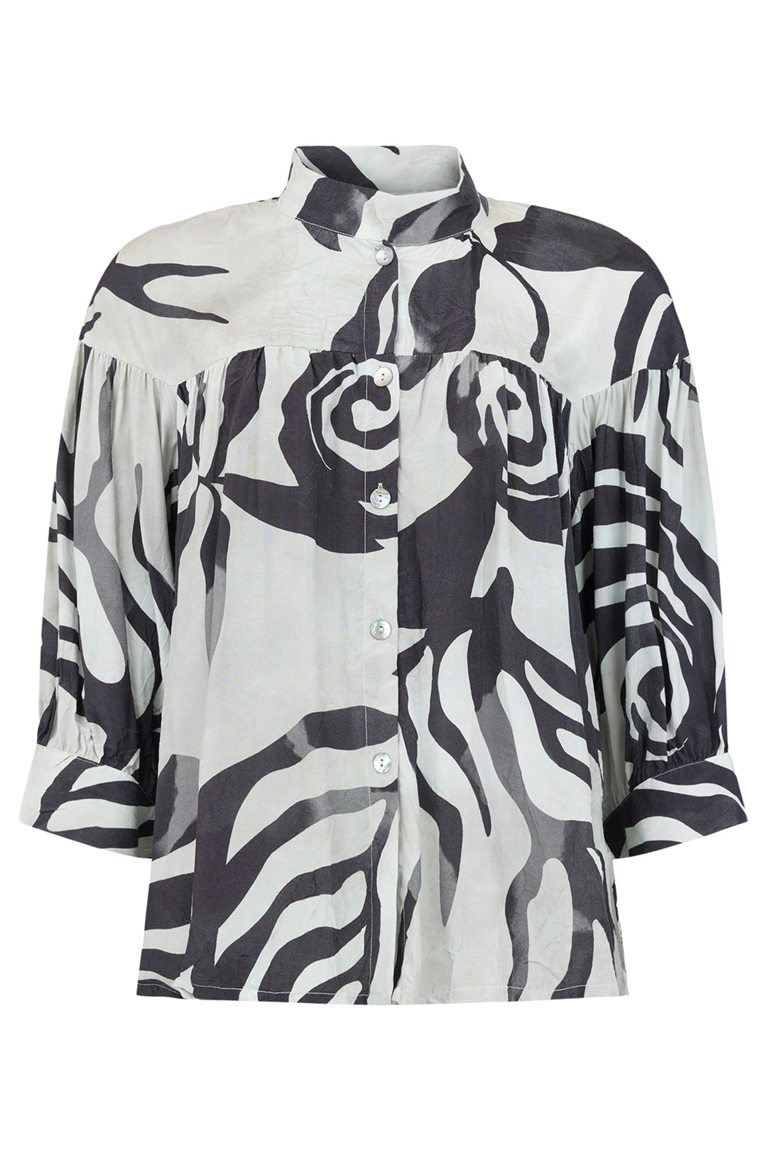 Noen 86278 90 Black Abstract Floral Print Shirt