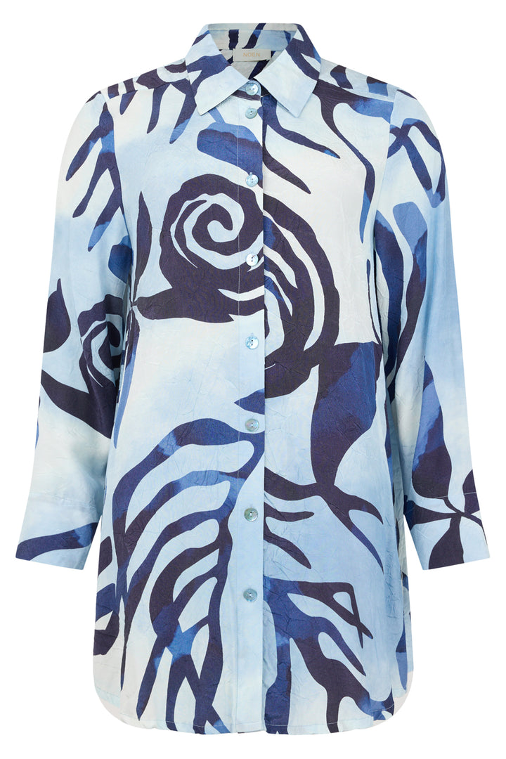 Noen 86279 62 Sea Blue Abstract Floral Print Shirt