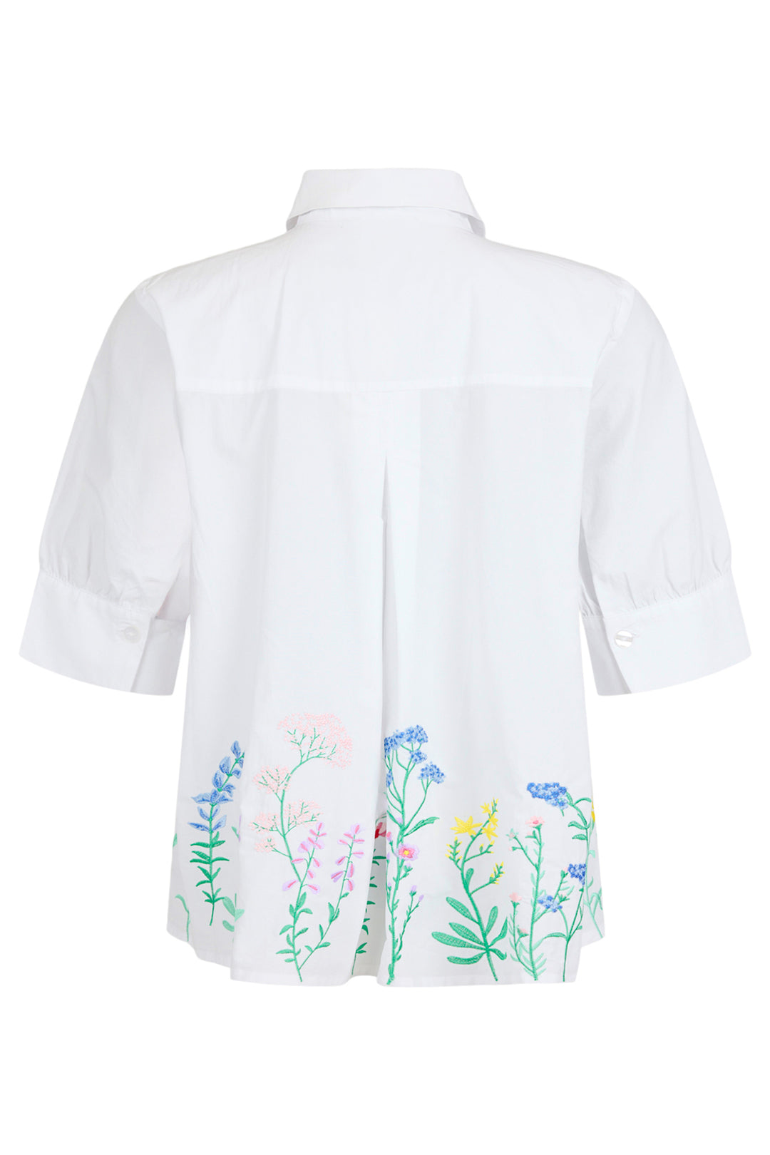 Noen 86294 10 White Embroidered Flowers Short Sleeve Shirt