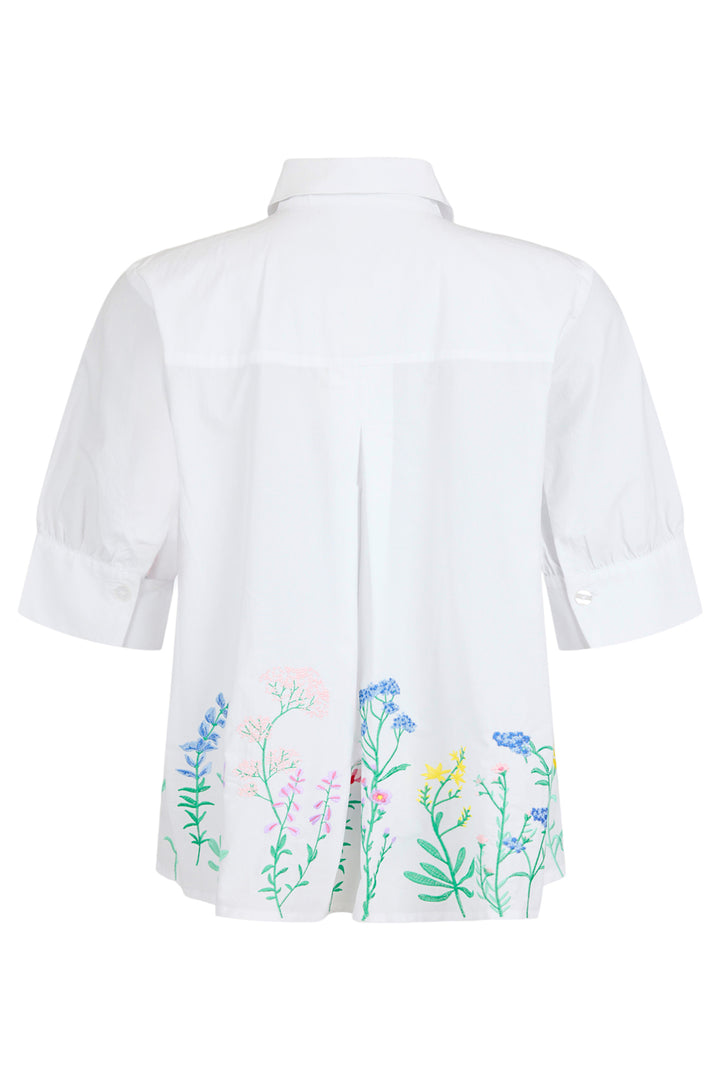Noen 86294 10 White Embroidered Flowers Short Sleeve Shirt