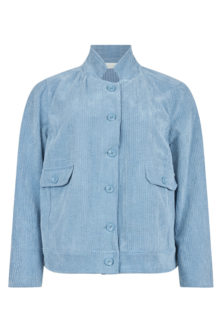 Light blue corduroy jacket on a white background