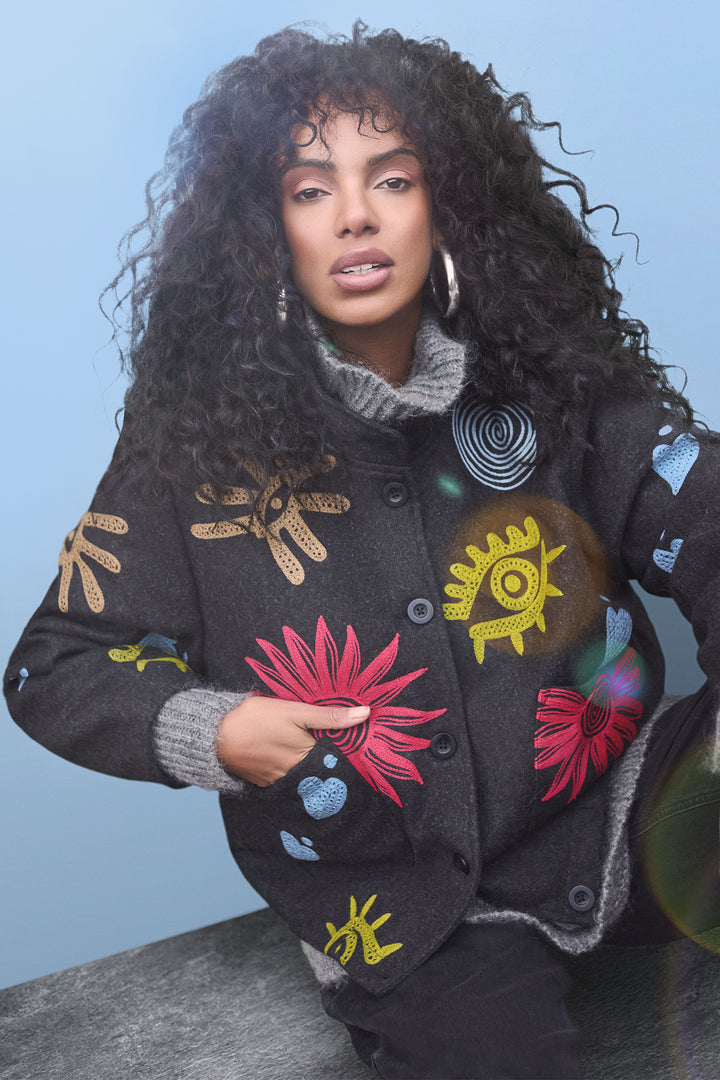 Noen 87155 Grey Wool Embroidered Jacket