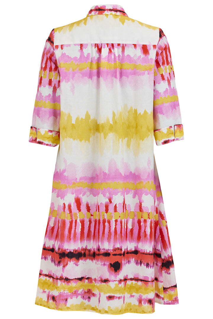 Noen 88486 Pink & Yellow Tie Dye A-Line Midi Dress - Experience Boutique