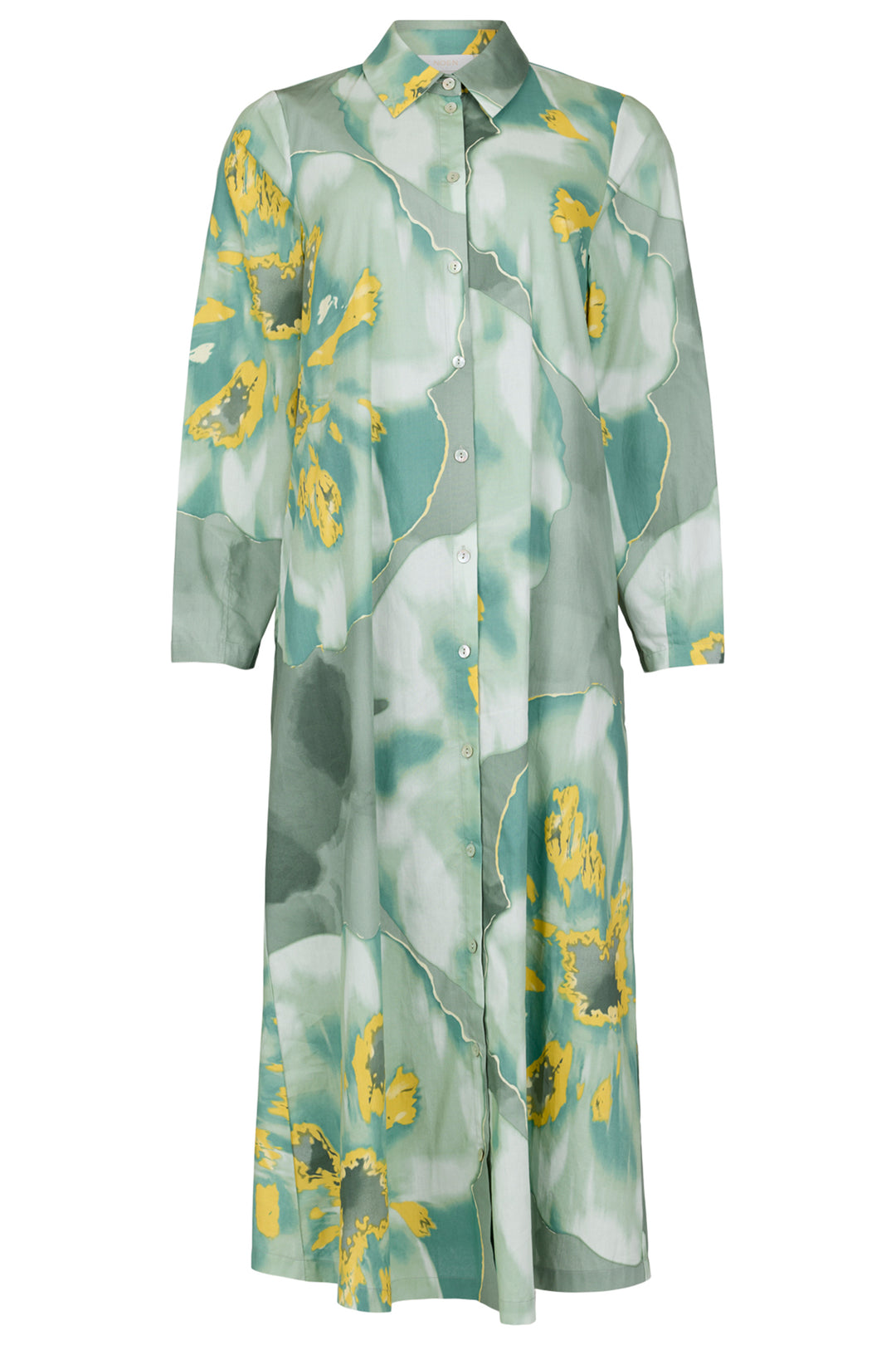 Noen 88619 87 Loden Green Abstract Print Cotton Shirt Dress