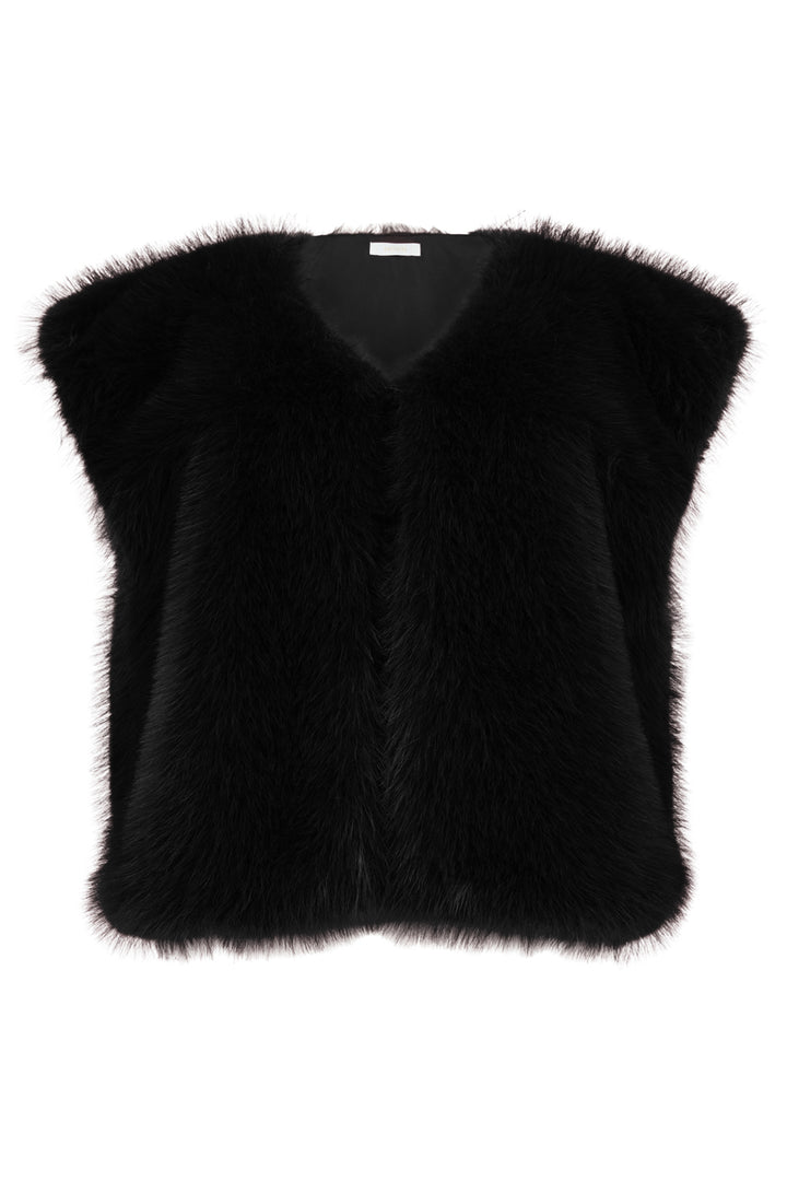 Black fur vest on a white background