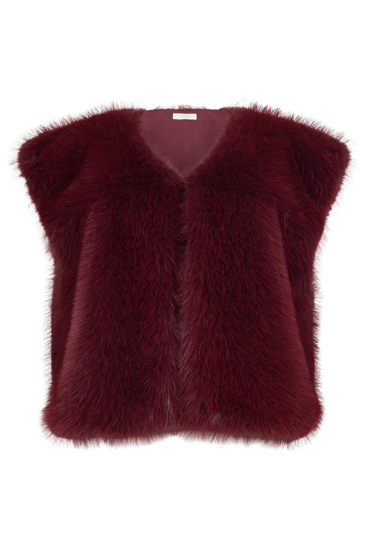 Maroon fur vest on a white background
